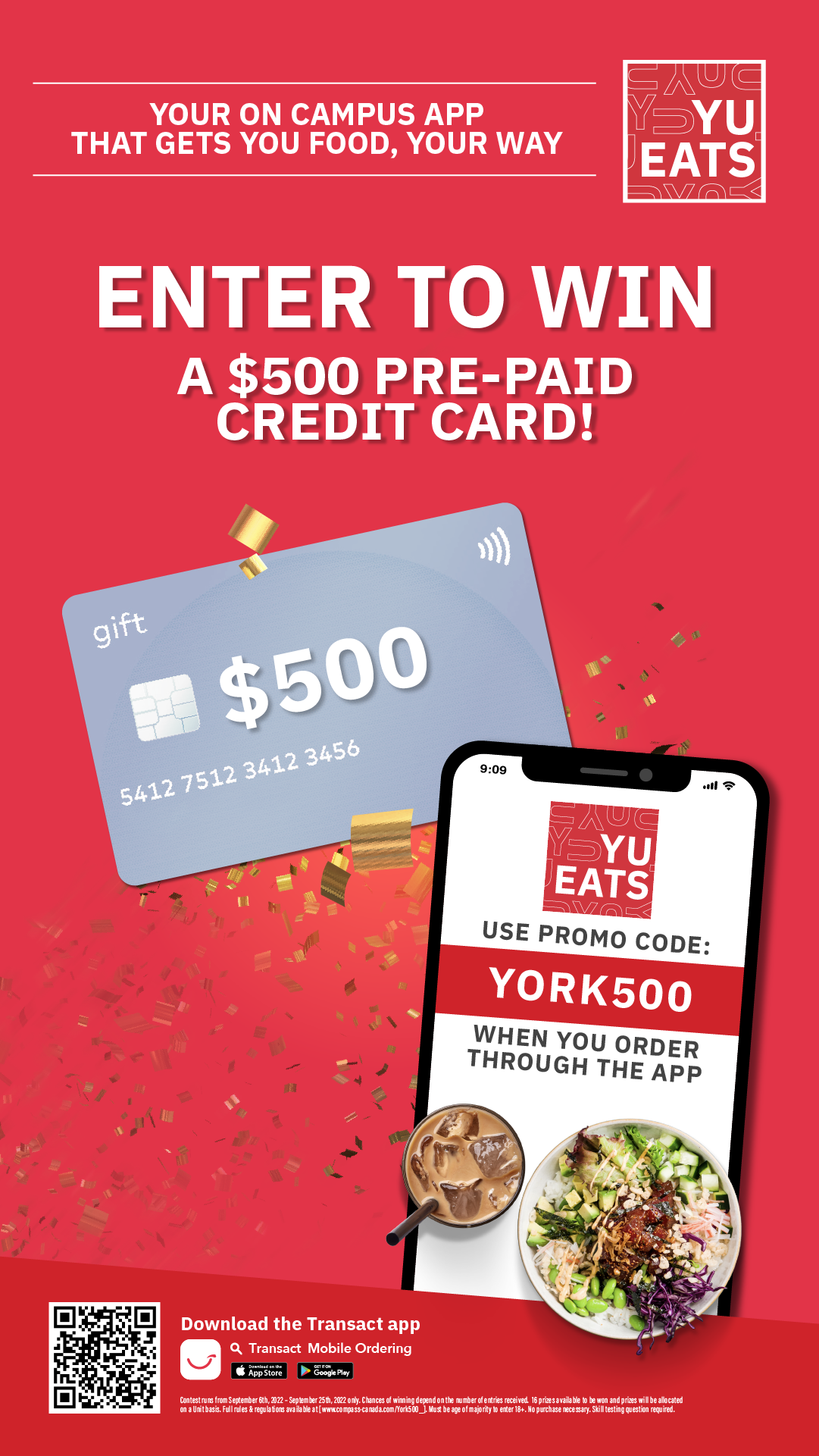 YU Eats vertical digital display ad for campus kiosks