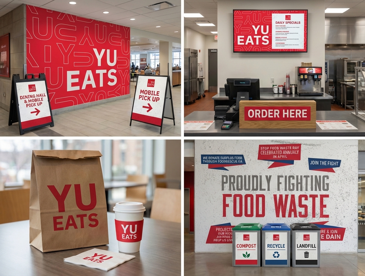 YU Eats brand applied in campus dining environment