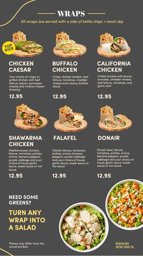 Mercatino wraps board with a Turn any wrap into a salad panel at the bottom